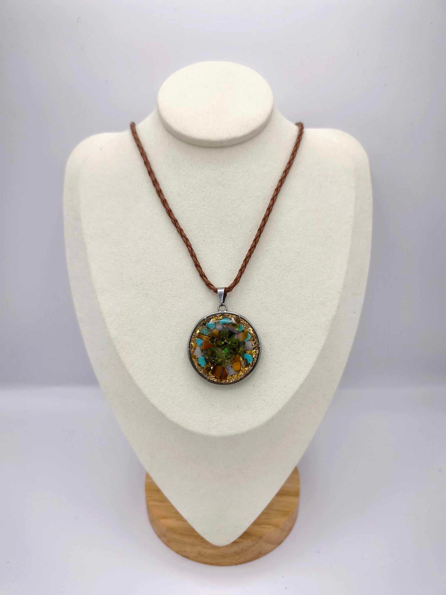 Orgonite Pendant Multiple Protection - Turquoise, Tiger Eye, Rock Crystal, Rose Quartz, Amethyst, Shungite.