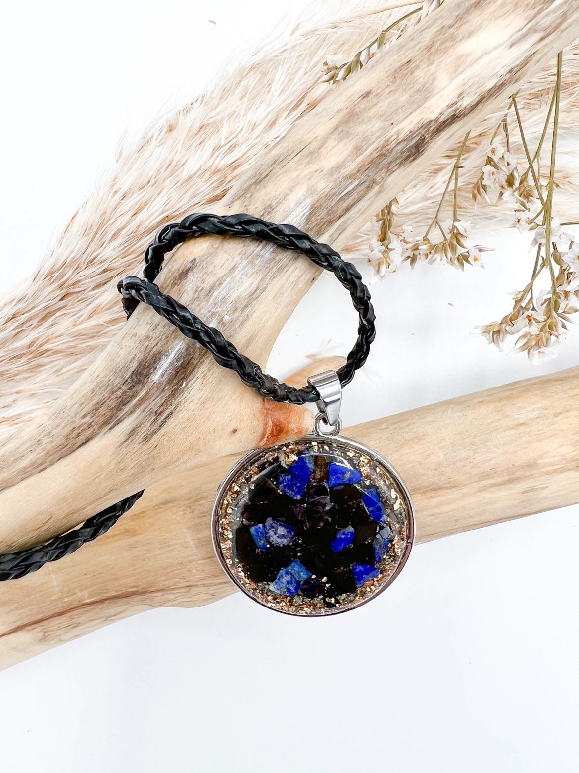 ORGONITE PENDENTIF LAPIS ET TOURMALINE NOIRE