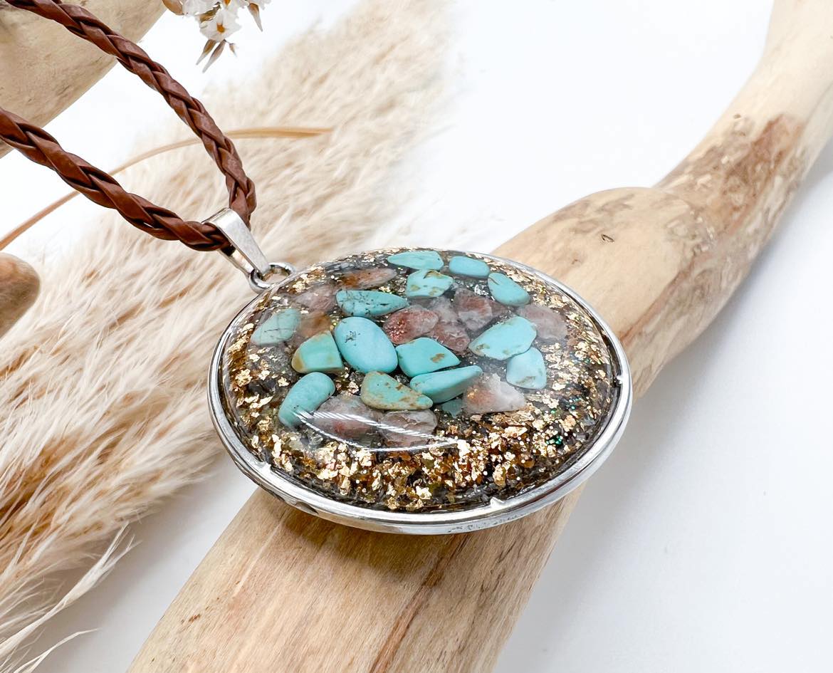 Orgonite Pendentif - Turquoise, Pierre du soleil.