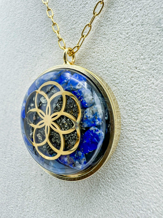 ✨ Pendentif Orgonite - Graine de vie, Lapis-lazuli et Pyrite ✨