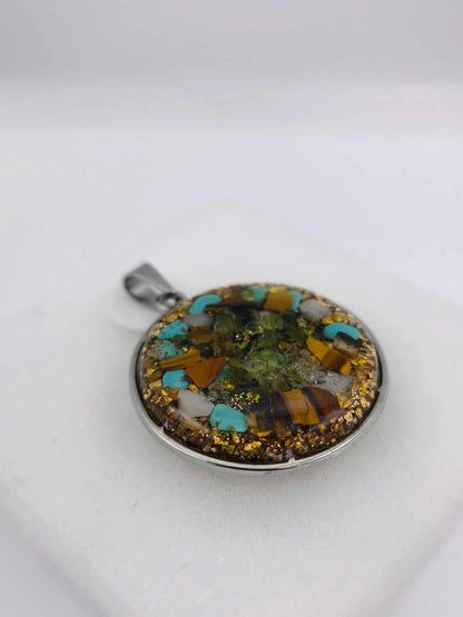 Orgonite Pendant Multiple Protection - Turquoise, Tiger Eye, Rock Crystal, Rose Quartz, Amethyst, Shungite. 