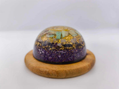 ORGONITE DÔME - MERKABAH, PIERRE DE LUNE , CHRYSOPRASE.