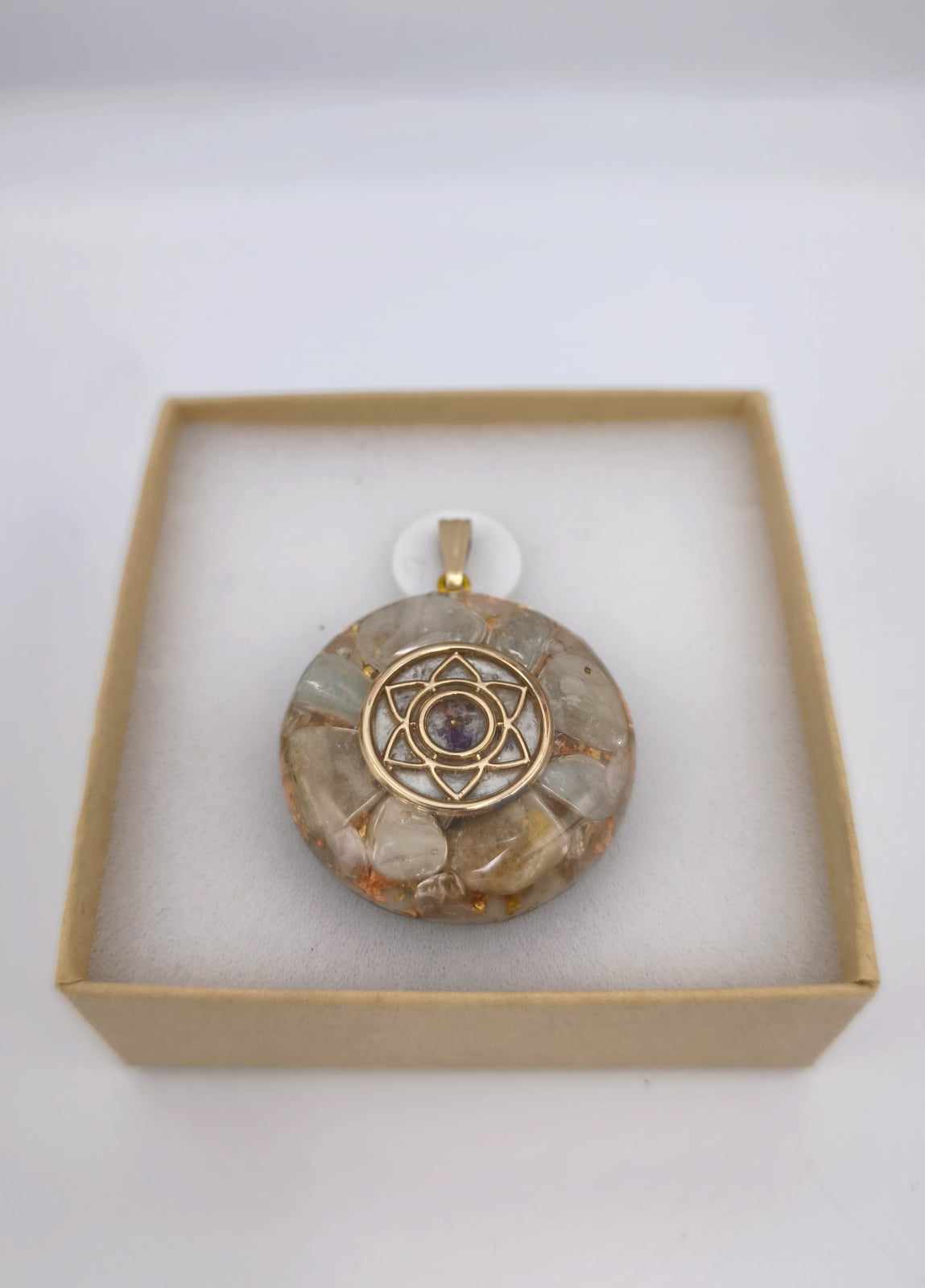 Orgonite Pendant: Aquamarine, Rock Crystal.