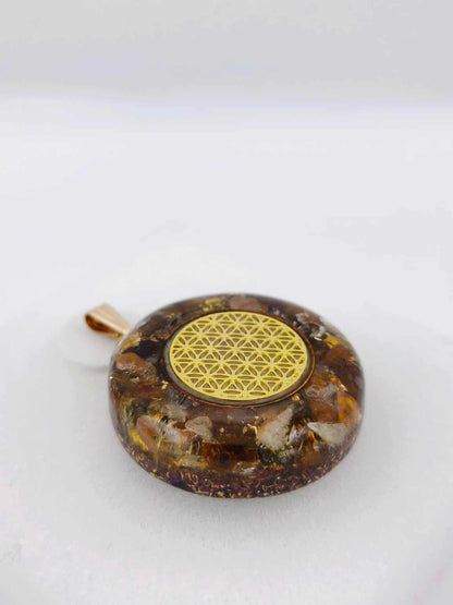 Orgonite Pendentif : Fleur de Vie, Tourmaline multicolore.