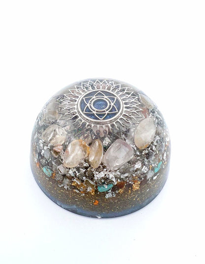 Orgonite Dôme : Expansion Solaire, Citrine, Turquoise et Labradorite.