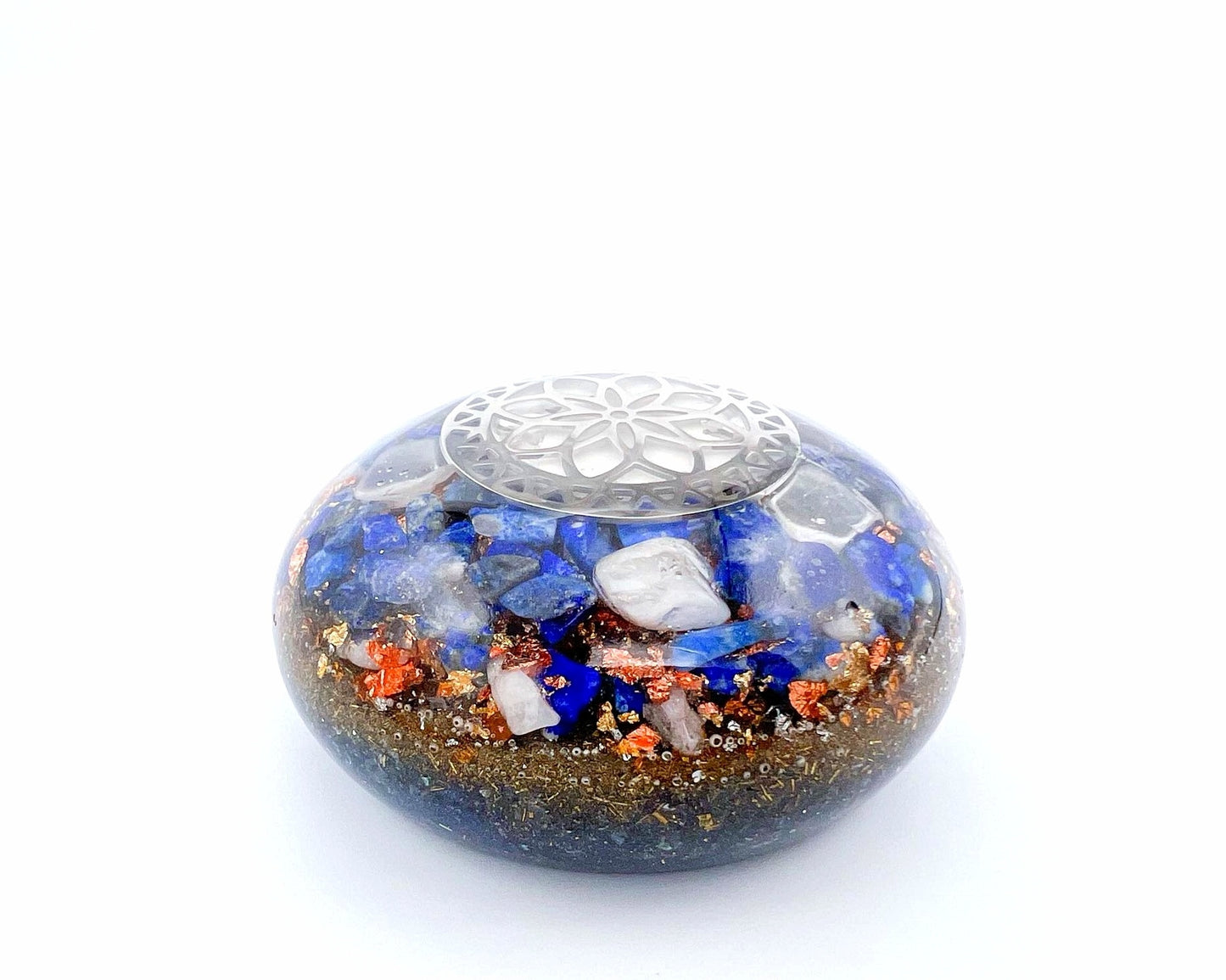 Orgonite Galet - Lapis Lazuli et Pierre de Lune.