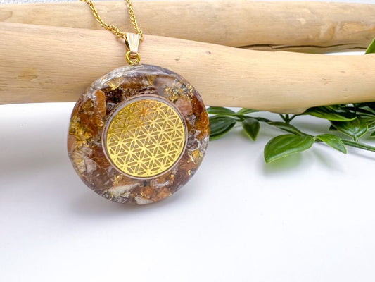 Orgonite Protection Pendant: Flower of Life, Brown Tourmaline.