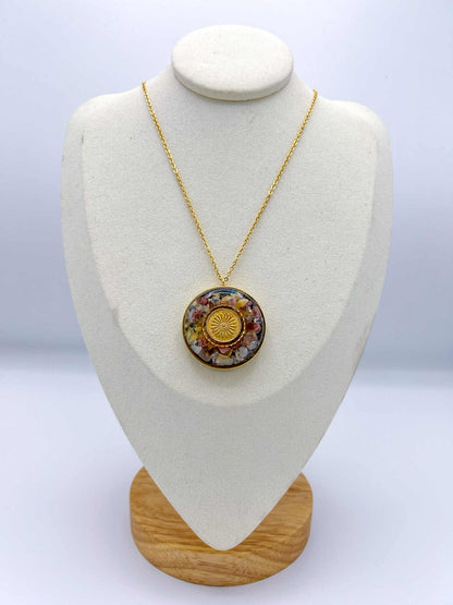 Pendentif Orgonite – Rhodonite, Tourmaline Multicolore, Cristal de Roche