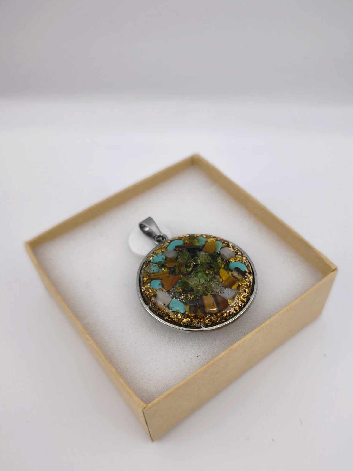 Orgonite Pendant Multiple Protection - Turquoise, Tiger Eye, Rock Crystal, Rose Quartz, Amethyst, Shungite. 