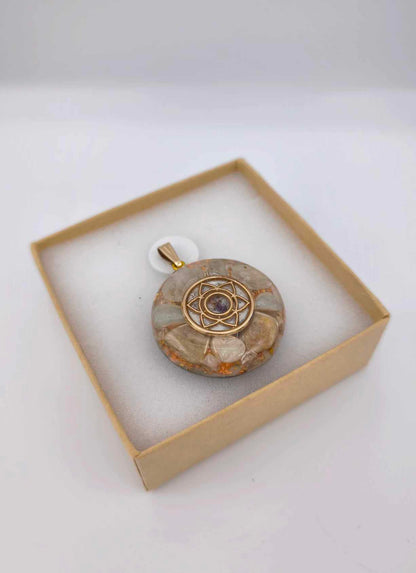 Orgonite Pendant: Aquamarine, Rock Crystal.