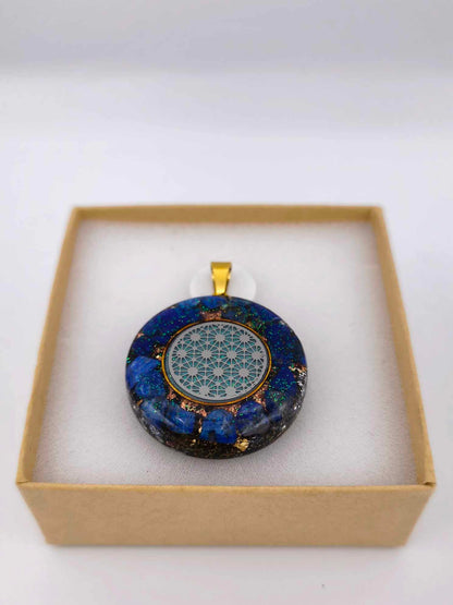 Orgonite Protection Pendant: Flower of Life, Lapis Lazuli.