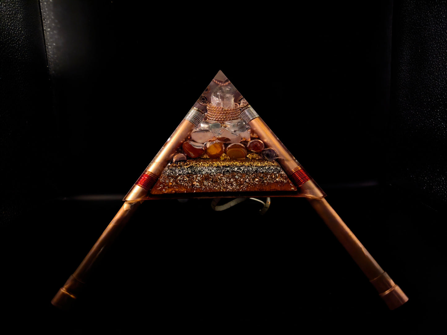 Orgonite Pyramid: Tiger's Eye, Amethyst and Black Obsidian.