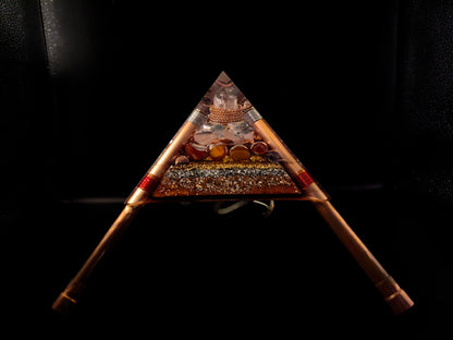 Orgonite Pyramid: Tiger's Eye, Amethyst and Black Obsidian.