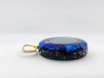 Orgonite Protection Pendant: Flower of Life, Lapis Lazuli.