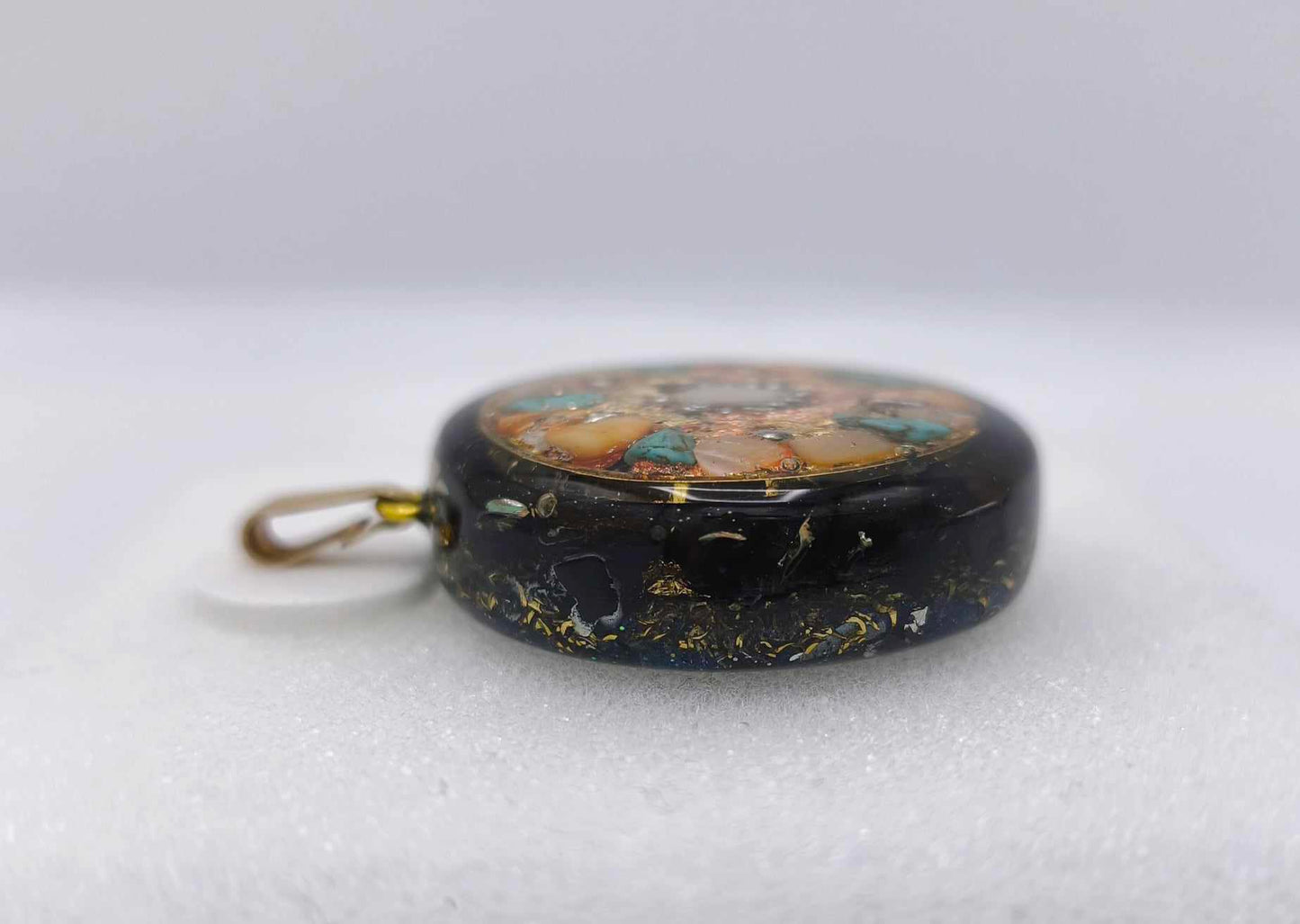 Orgonite Protection Pendant: Turquoise, Moonstone and Mother-of-Pearl.