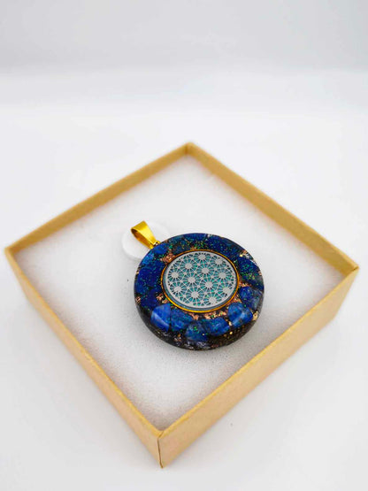 Orgonite Protection Pendant: Flower of Life, Lapis Lazuli.