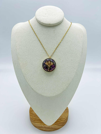 ✨ Pendentif Orgonite – Éléphant Sacré, Améthyste, Pyrite et Cristal de Roche ✨