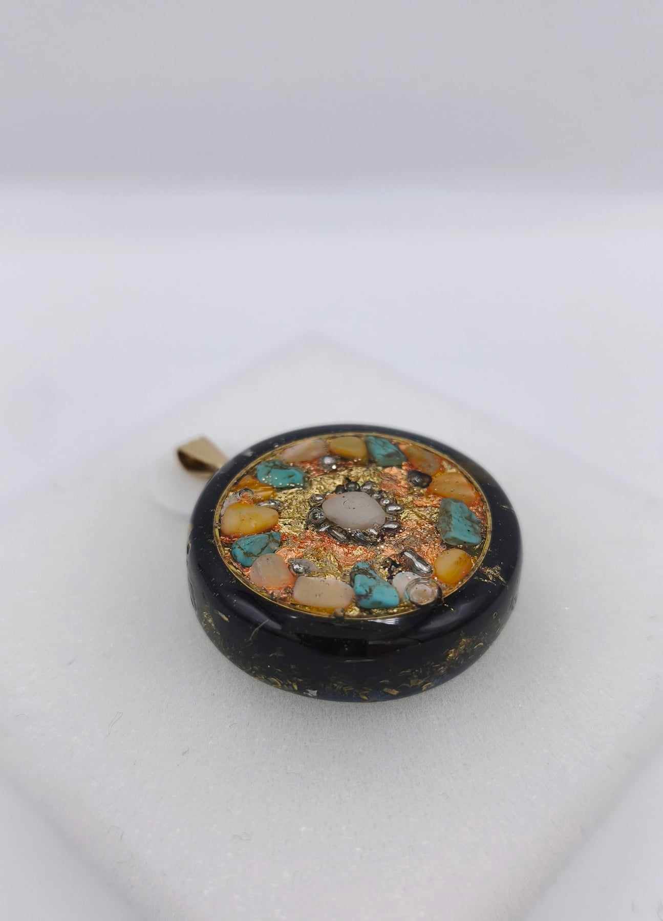 Orgonite Protection Pendant: Turquoise, Moonstone and Mother-of-Pearl.