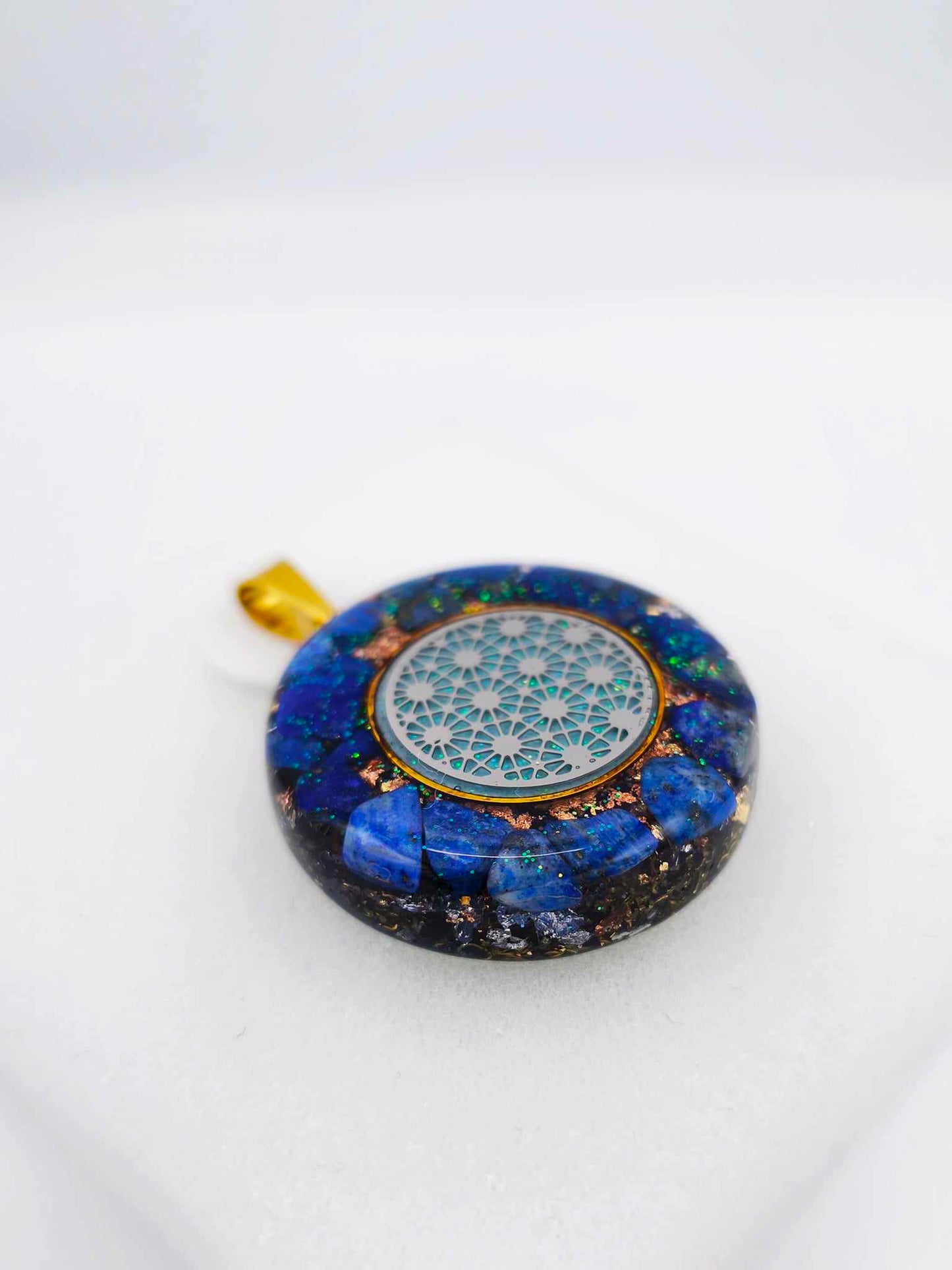 Orgonite Protection Pendant: Flower of Life, Lapis Lazuli.