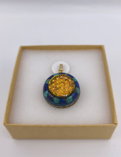 Pendentif Orgonite Turquoise et Lapis Lazuli .